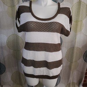🤩3/$15! Torrid brown & white stripe open-knit short-sleeve "sweater" (2X)
